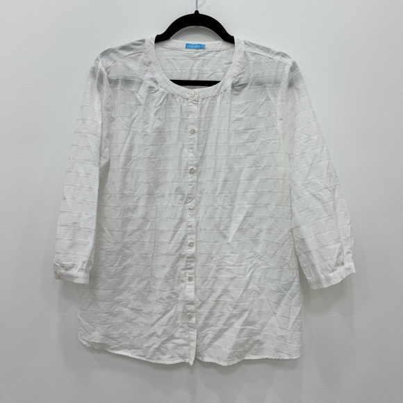 J. McLaughlin White Textured Button Cotton blend gorgeous lightweight Blouse SzL - Picture 1 of 5